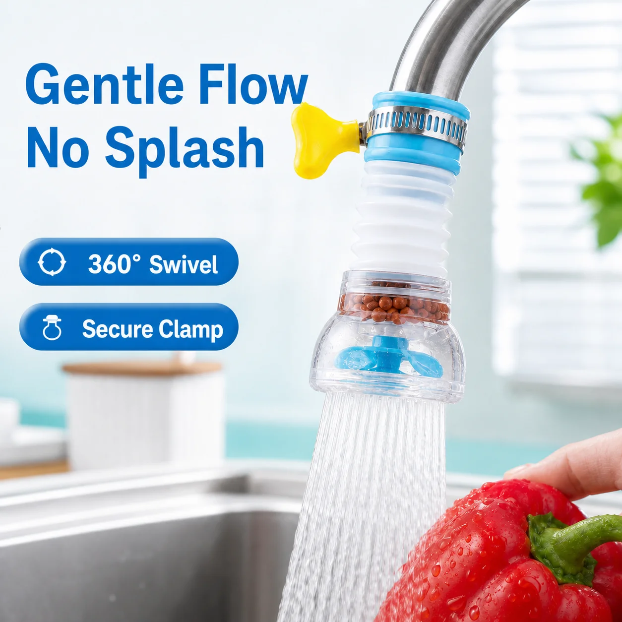 360° Rotatable Faucet Extender Anti Splash Kitchen Sink Sprayer Flexible Tap Nozzle for Dishwashing Fruit Vegetable Cleaning