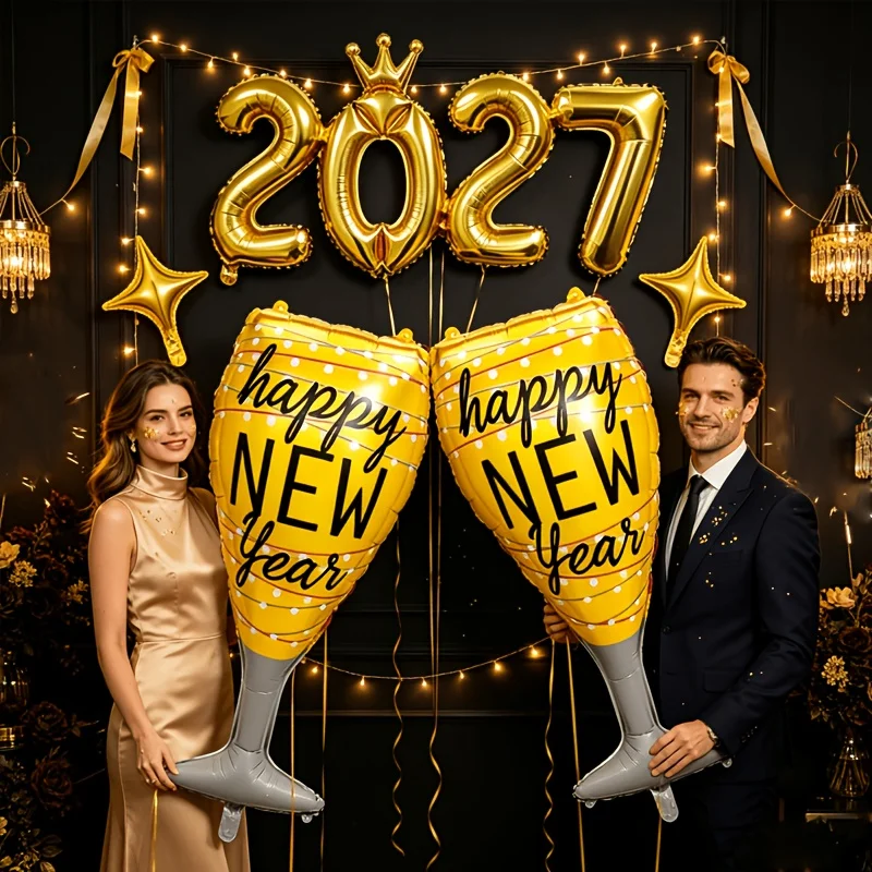 5Pcs 2027 New Year Foil Balloon Set New Year Eve Party Decor New Year Gala Company Annual Meeting Family Dinner Supplies