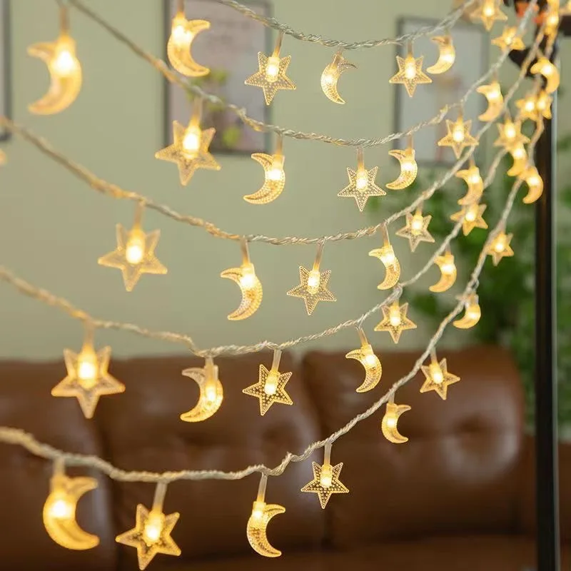 LED Pentagram Moon Light String Battery Box Power Supply 1.5M/3M Bedroom Courtyard Atmosphere Decoration Light image 5