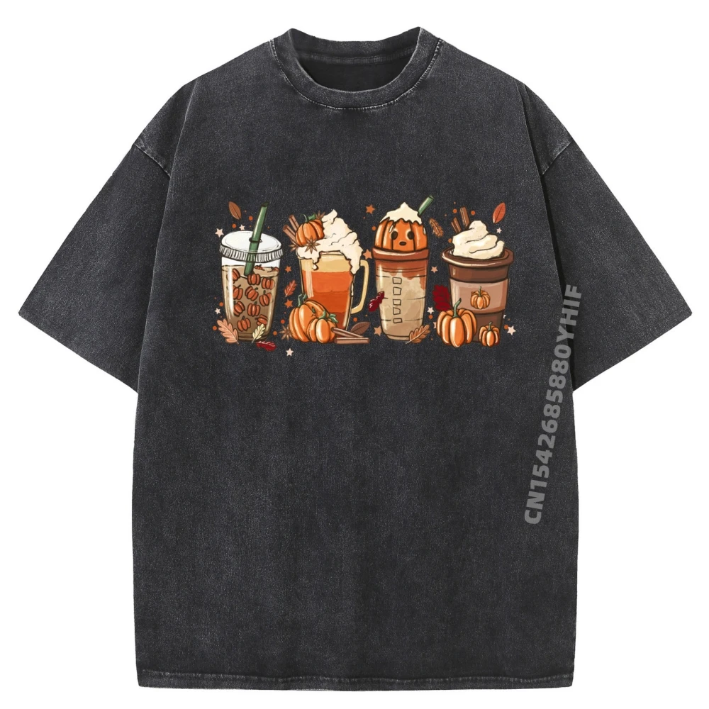 

Pumpkin Spice Latte Fall Coffee Classic Men's T-Shirt Graphic Tees Mens Luxury Design Mens Washed Shirt