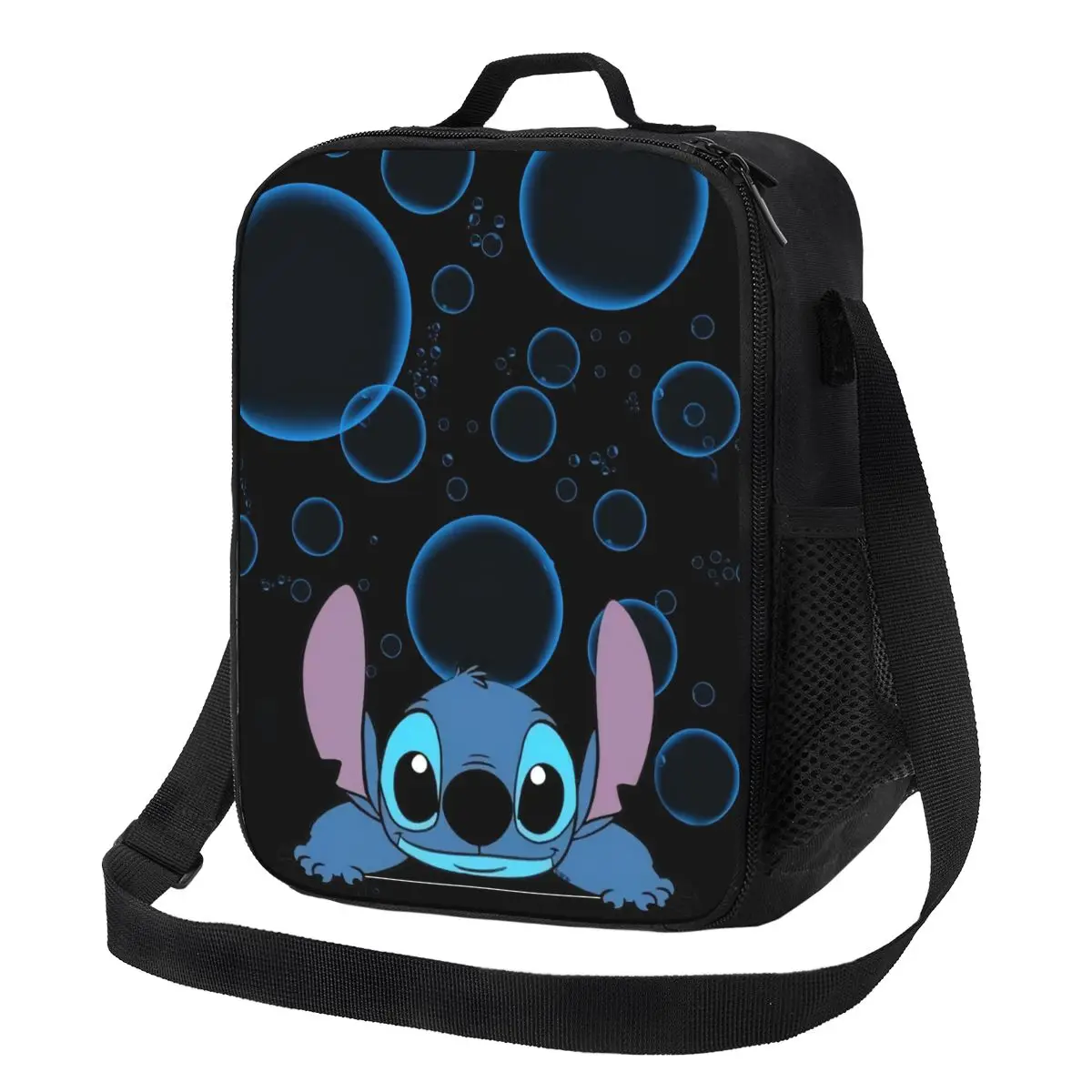 Custom Blue Light Art Stitch Insulated Lunch Tote Bag for Women Cartoon Thermal Cooler Food Bento Box Kids School Children