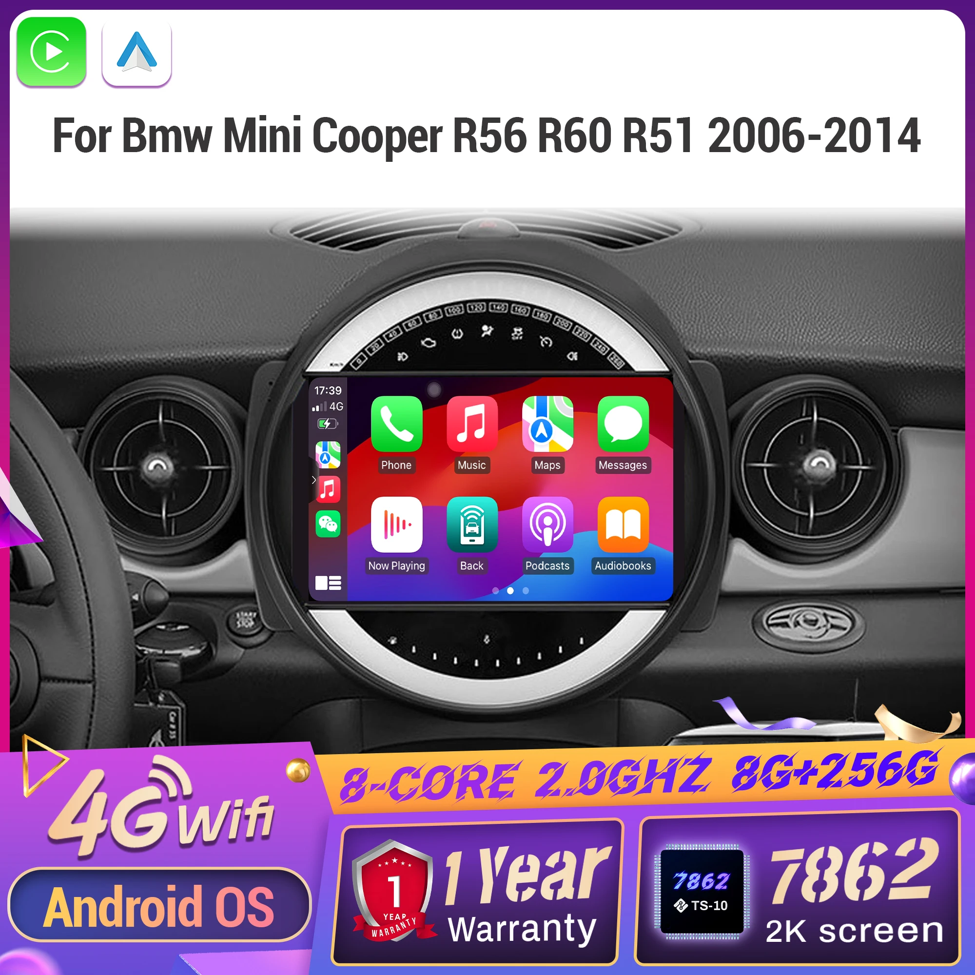 Автомобильный мультимедийный плеер Android 14, сенсорный 2K QLED экран для Bmw Mini Cooper R56 R60 R51 2006-2014, беспроводной BT CarPlay Автомобильный мультимедийный плеер Android 14, сенсорный 2K QLED экран для Bmw Mini Cooper R56 R60 R51 2006-2014, беспроводной BT CarPlay