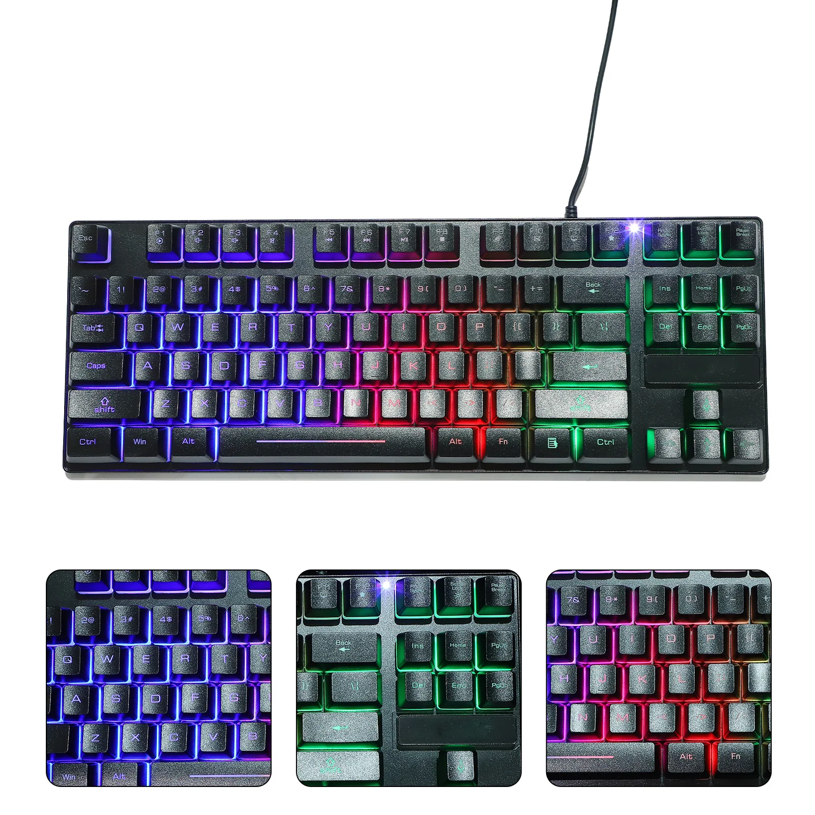 

87-клавишная RGB-клавиатура со светодиодной подсветкой, USB-проводная водонепроницаемая клавиатура для игрового компьютера, мультимедийные клавиши, компактная портативная