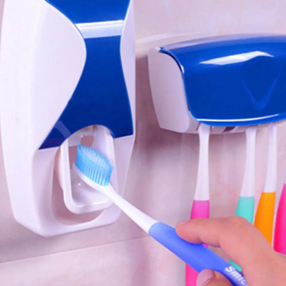 Automatic Toothpaste Dispenser Wall Mount Dust-proof Toothbrush Holder Wall Mount Storage Rack Bathroom Accessories Set Squeezer