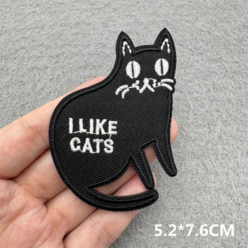 Schwarz-weiße Aufnäher zum Aufbügeln für Kleidung, Cartoon-Katze, Aufnäher auf Kleidung, Stickerei-Patch, DIY-Applikationen, Abzeichen, Aufkleber – Detail 25