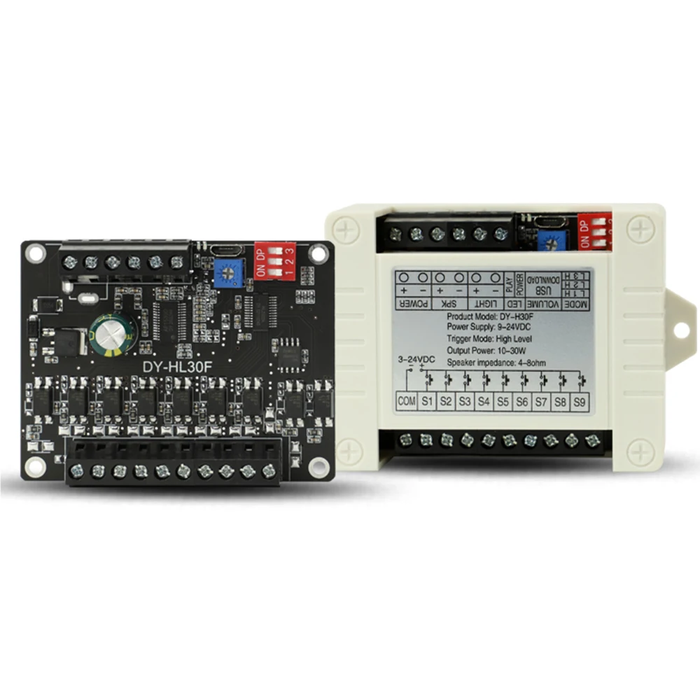 DC9-24V Voltage 30W Voice Broadcast MP3 Control Playback Audio Module High Low Level Module Voice Detection sensor with Shell