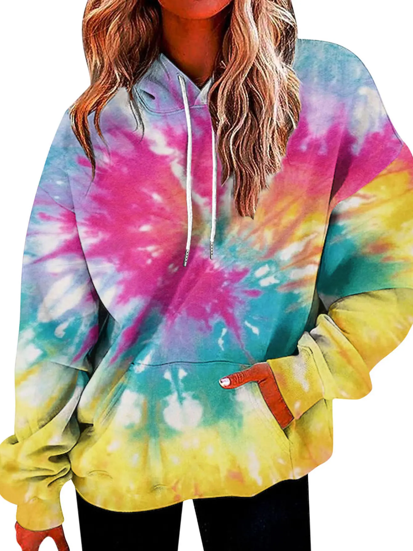 

Women's Autumn Winter Sweater Sporty Doodle Full Print Long Sleeve round Neck Casual Loose Fit with Pockets Drawstring