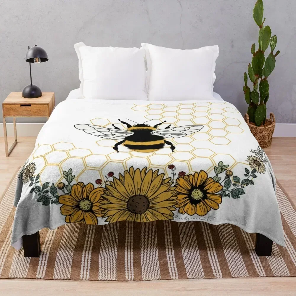 

Sunflower Bee- Honey Comb Yellow Throw Blanket Blankets For Bed halloween Soft Big Luxury St Blankets