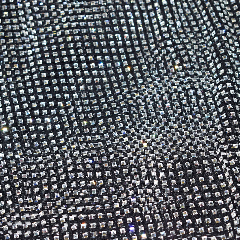 Shiny Square 4*4mm Glass Rhinestone Mesh Fabric Glass Crystal Trim Ribbon Elastic Diamond Mesh Strass Appliqu