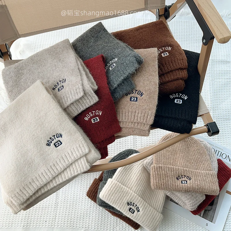 

Детский комплект из 2 предметов из шапки и шарфа с надписью для мальчиков и девочек, осенне-зимний однотонный комплект шерстяных шапок