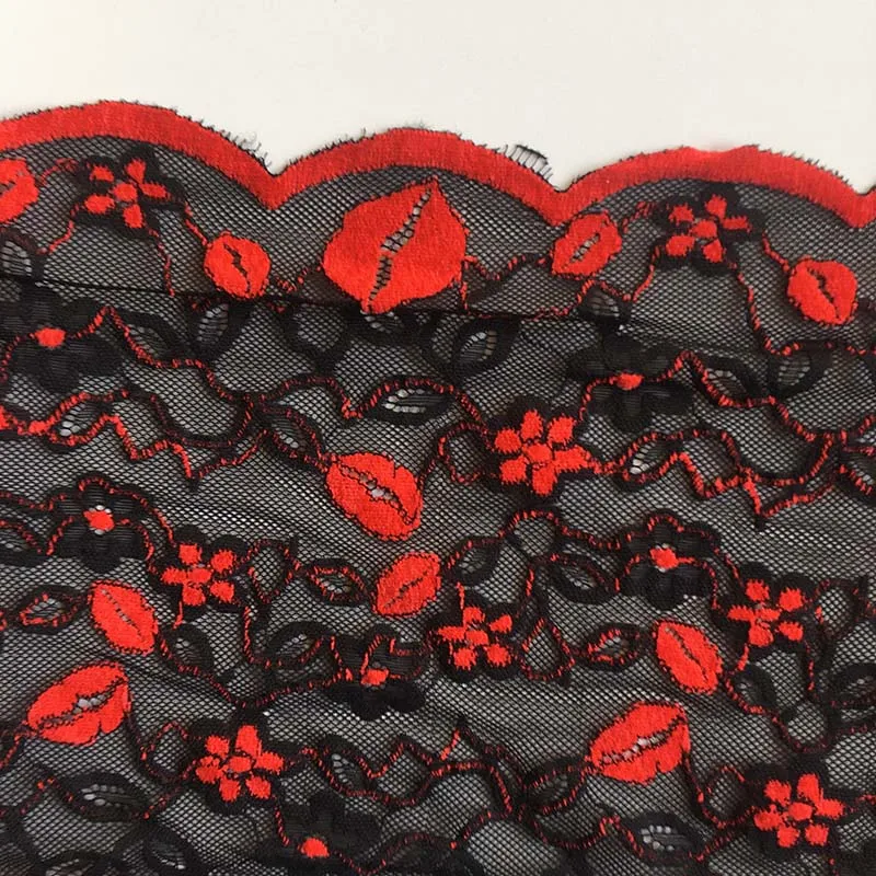 40Yards Red Lips Stretch Elastic Lace Trim Lingerie Sewing Craft DIY Apparel Fabric Lace Bikini Underware 25cm Wide