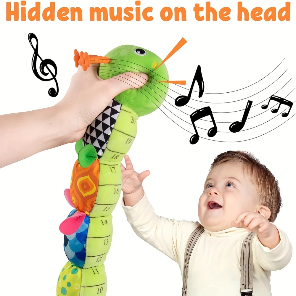Animal en peluche Musical pour bébé, chenille d'activité, jouets doux, hochet froissé multi-sensoriel et textures, jouets mignons pour le temps du ventre