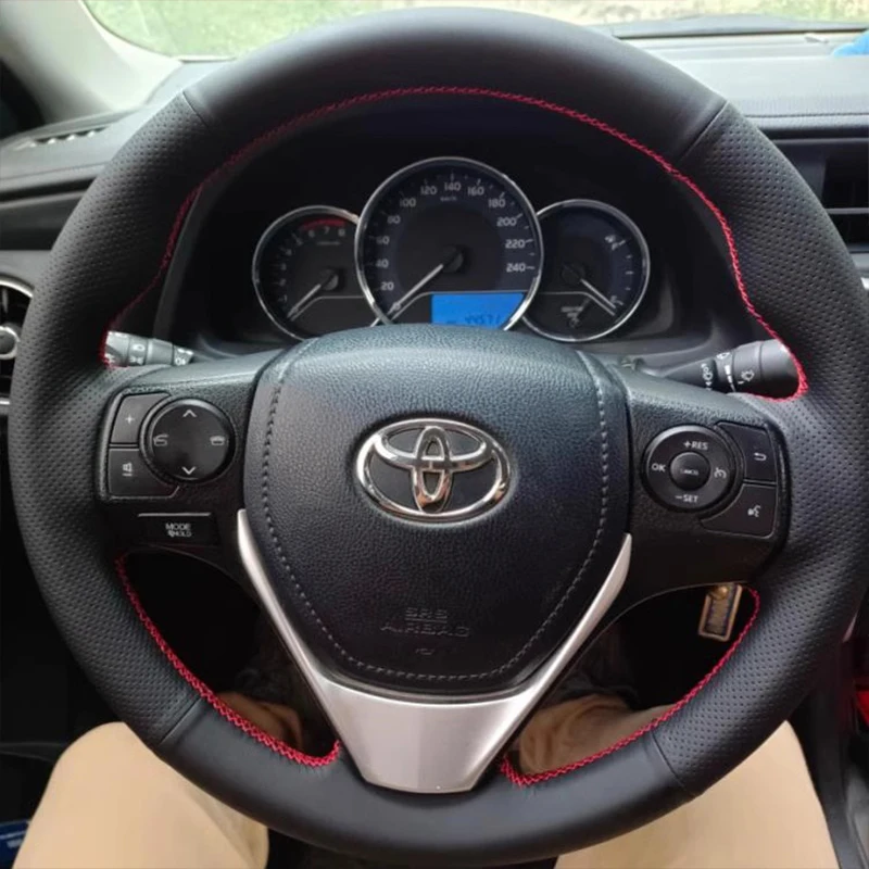 Ręcznie szyte pokrowiec na kierownicę z prawdziwej skóry do Toyota RAV4 Corolla Corolla iM (US) 2013-2019 niestandardowy pokrowiec na uchwyt samochodowy