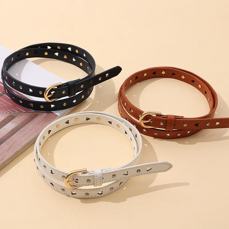 

New Rhinestone Inlaid Women's Belt Fashion Simple Versatile Skirt Jewelry PU Leather High-quality Alloy Buckle Thin Belts