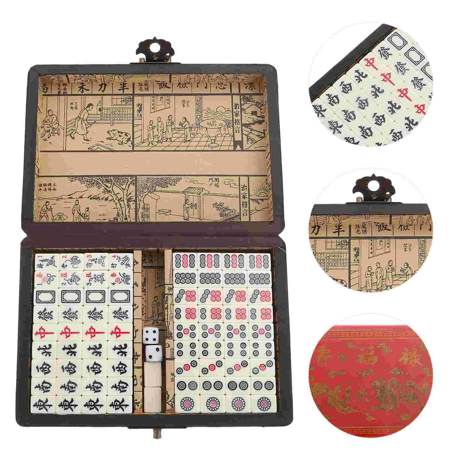 

Mahjong Portable Brain Activity Plaything Desktop Set Home Game Carry Case Kit Chinese Wood Melamine Numbered Travel