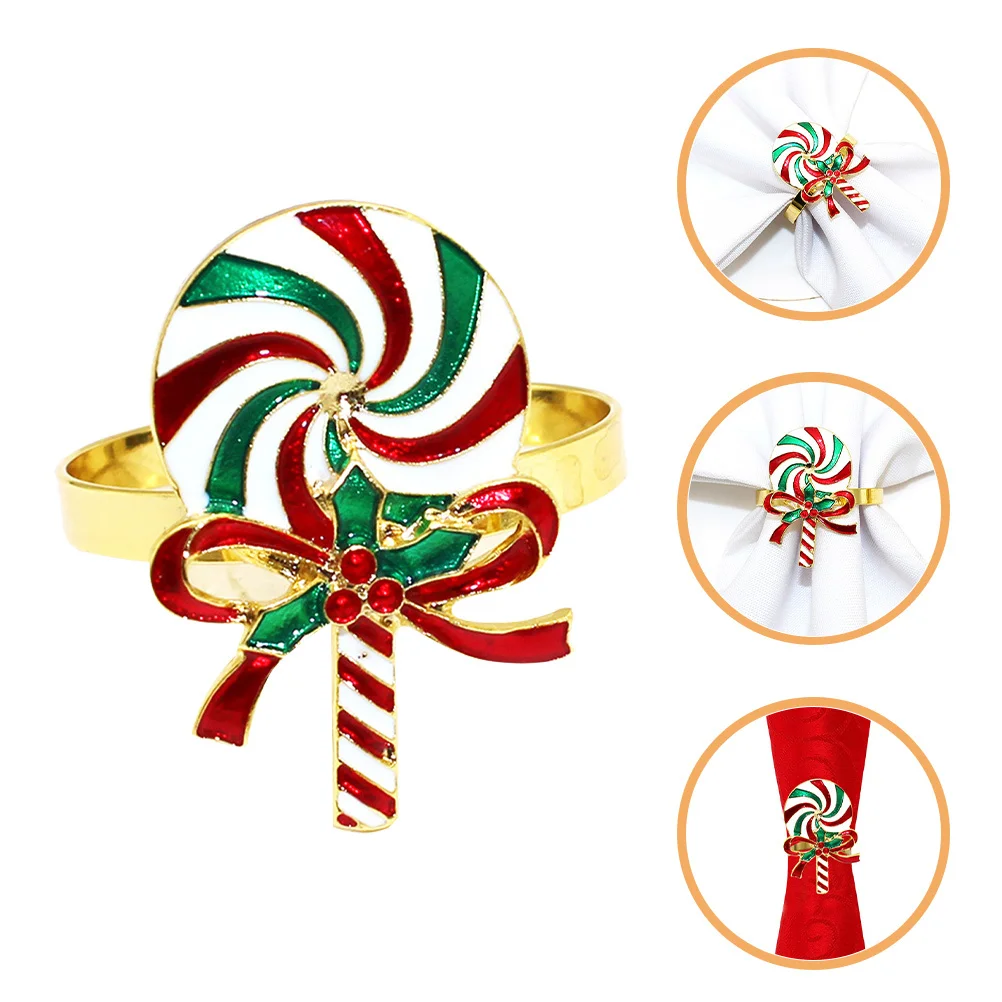 4Pcs Christmas Napkin Rings Lollipop Design Table Decoration Dining Accessory Elegant Buckles Christmas Napkin Rings