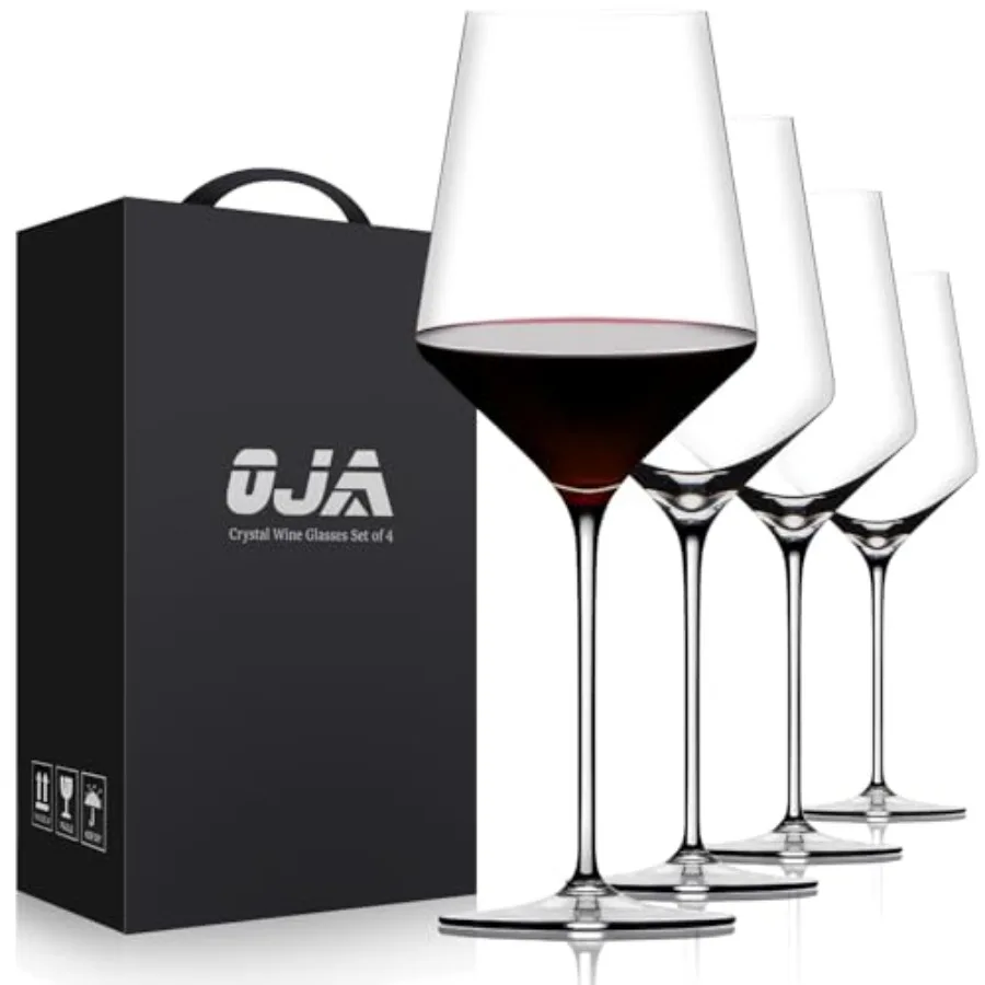 

Набор из 4 бокалов для вина, 500 мл, ручной выдувки, из премиального хрусталя, для красного и белого вина, на длинной ножке, большие и высокие, для повседневного использования
