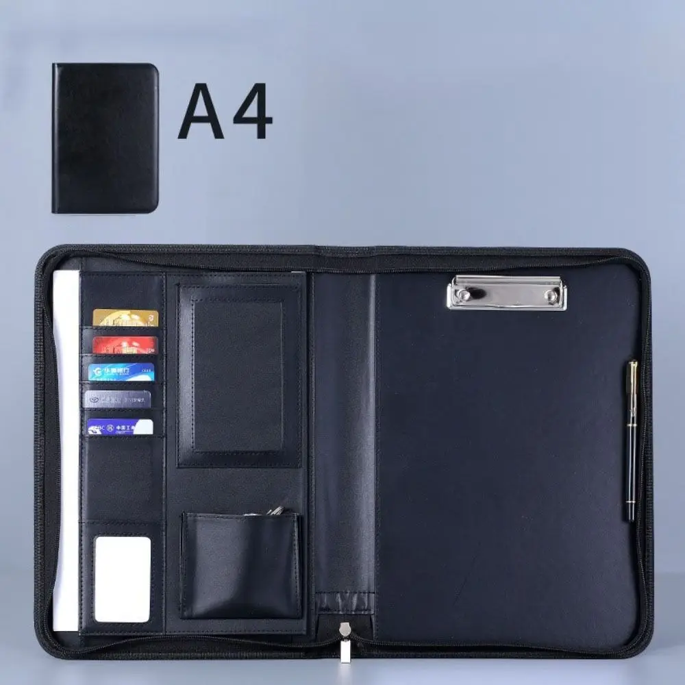 PU Leather Business Key Storage Bag Multifunctional Large Capacity Business Manager Clip Card Slots with Zipper