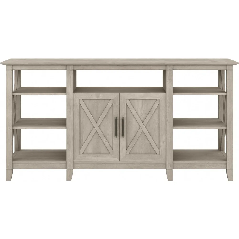 Key West Tall Stand for 65 Inch TV, Farmhouse Entertainment Center with Storage, Washed Gray