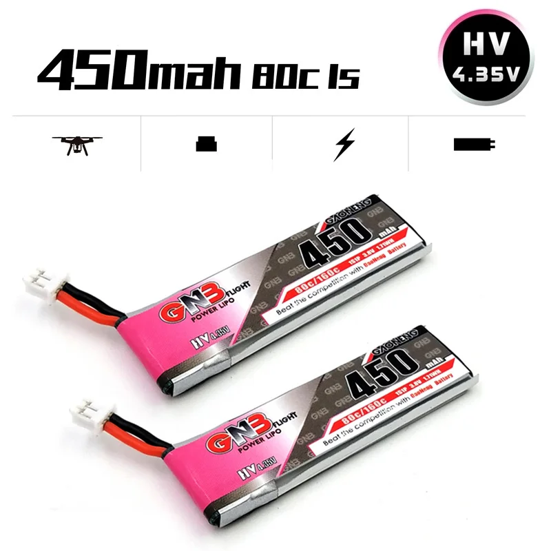 GNB HV 1S 3.8V 450MAH 80C MAX 160C 4.35V Lipo battery and Charger for FPV Racing Drone M80S Tiny7 Beta75S Emax Tinyhawk Snapper7