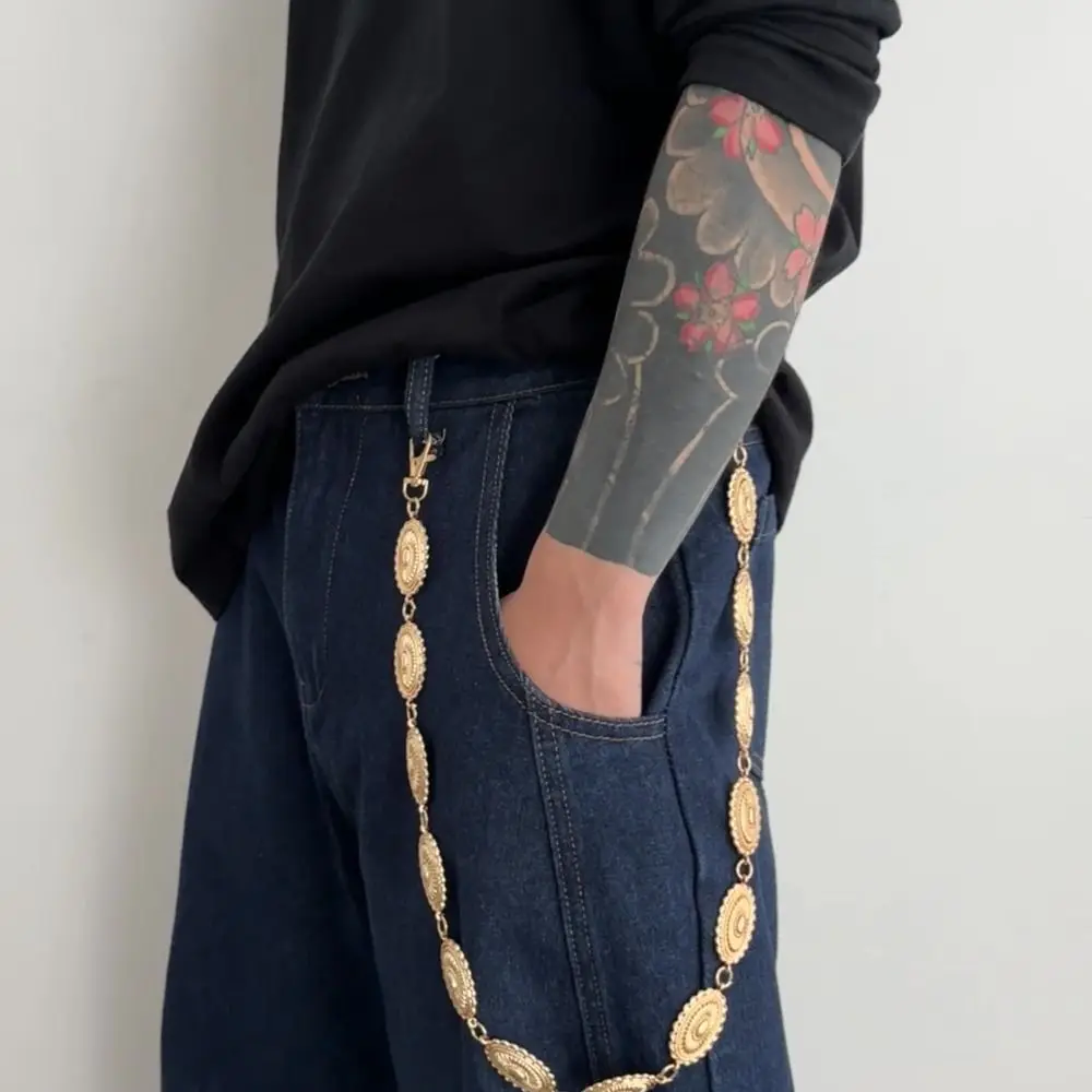 Goth Jeans Chain Round Disk Waist Chain Gothic Zinc Alloy Punk Belt Chain Beads Hip Hop Pants Chain Steet