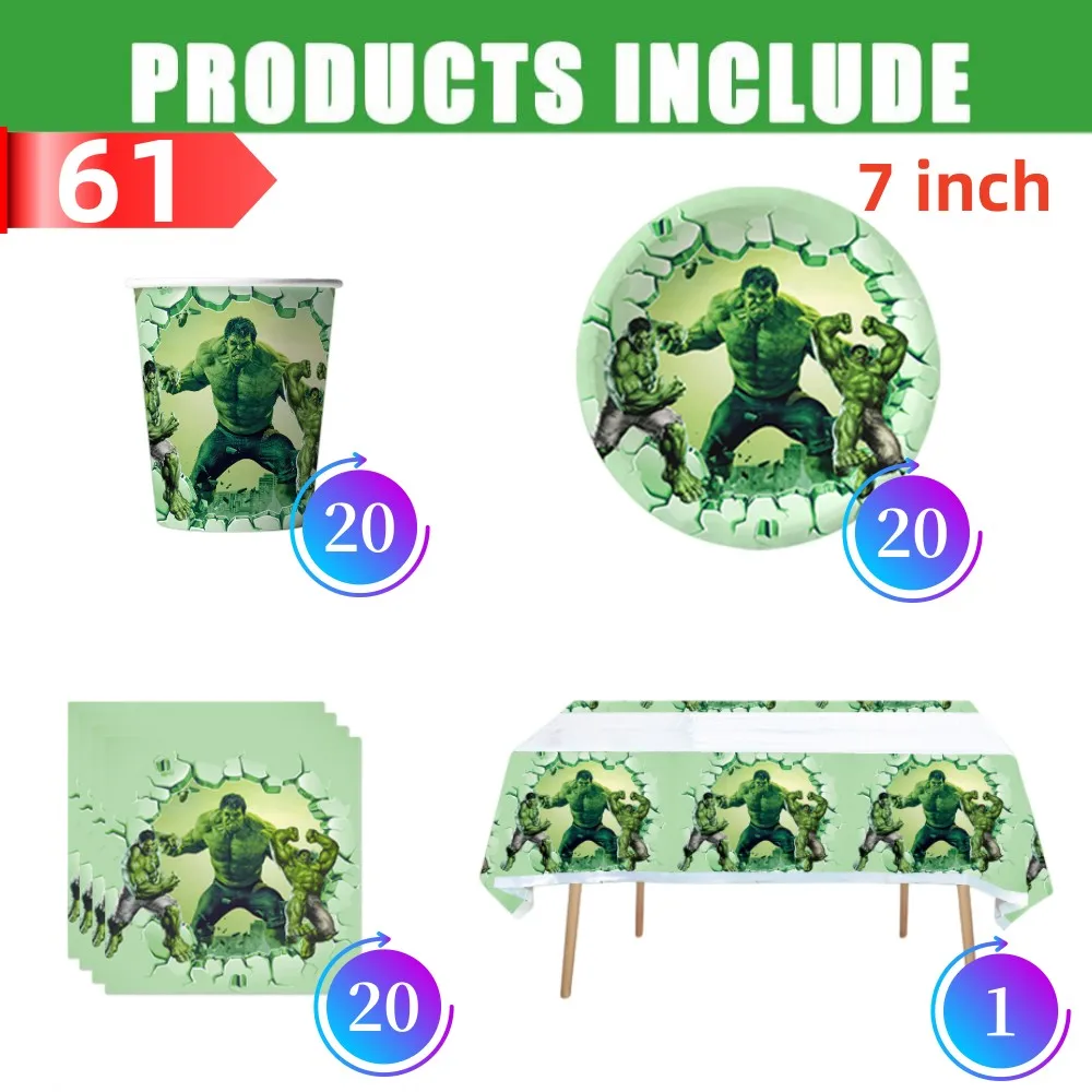 Superhero Hulk Birthday Party Decorations Paper Cup Plate Napkin Tablecloth Tableware Set For Kid Boy Baby Shower Party Supplies