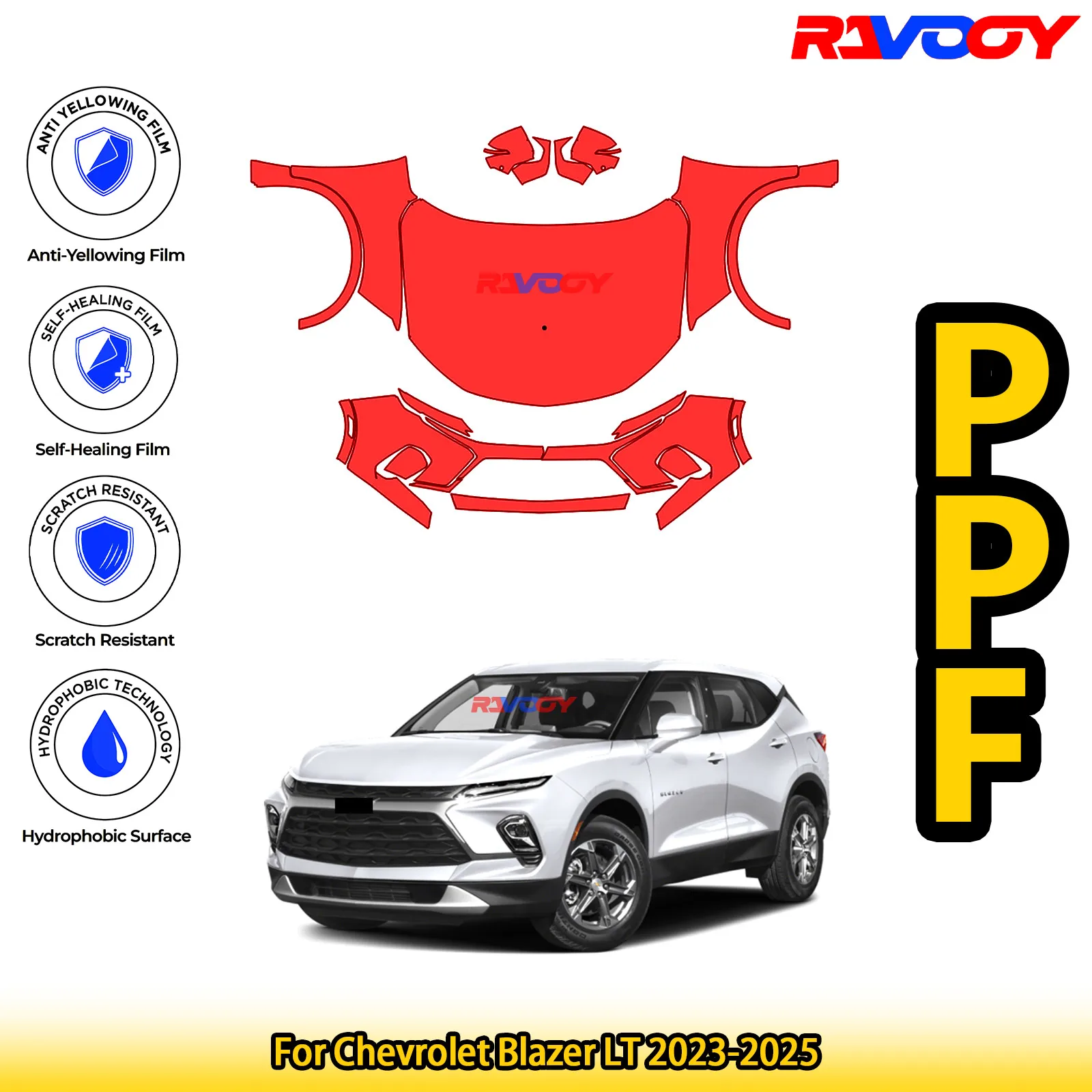 

For Chevrolet Blazer LT 2023-2025 Glossy Matte Black Precut front PPF Kit Paint Protection Film