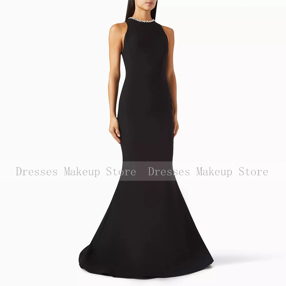 Elegant Long Beaded Evening Gowns Black Rhinestone Trumpet Sleeveless Floor Length Dresses Elegant Party Dresses for Women 2024