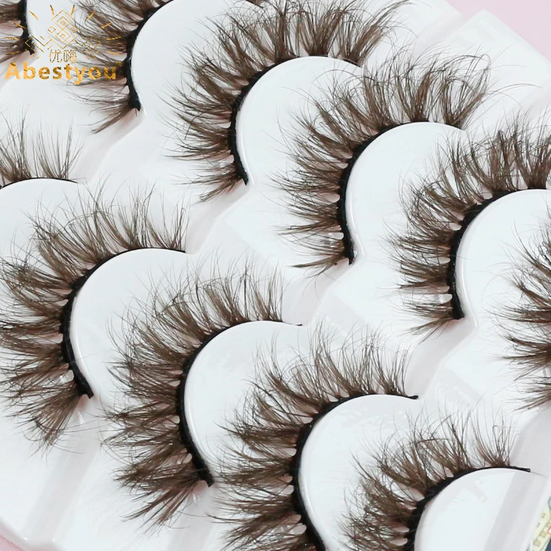 Abestyou 6 par 17mm puszyste grube skrzydlate dramatyczne 5d rzęsy z norek Premade Fan mocny pasek brązowe kolorowe delikatne sztuczne rzęsy