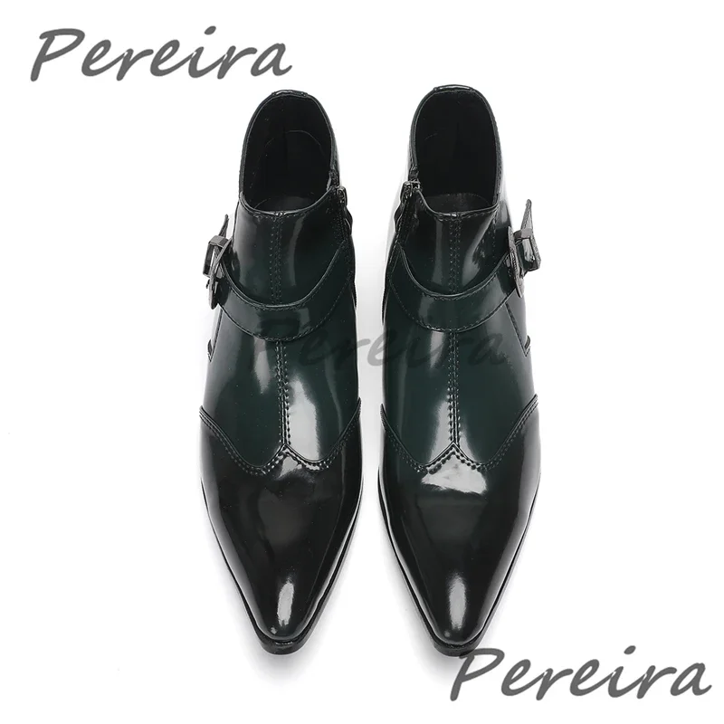 

Metal Buckle Pointed Toe Men's Boots British Style Snake Pattern Patchwork Side Zipper Short Boots Spring Autumn New Party Shoes