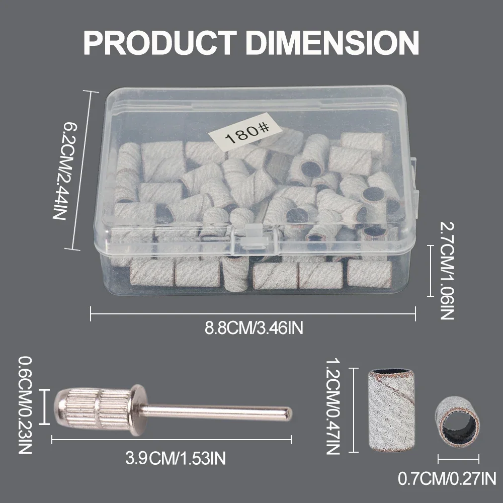 50 قطعة 180 # مجموعة أربطة الصنفرة مع عمود مثقاب الأظافر للأظافر، جل الأشعة فوق البنفسجية، مزيل طلاء الأكريليك، مجموعة أدوات رمل مثقاب الأظافر #2