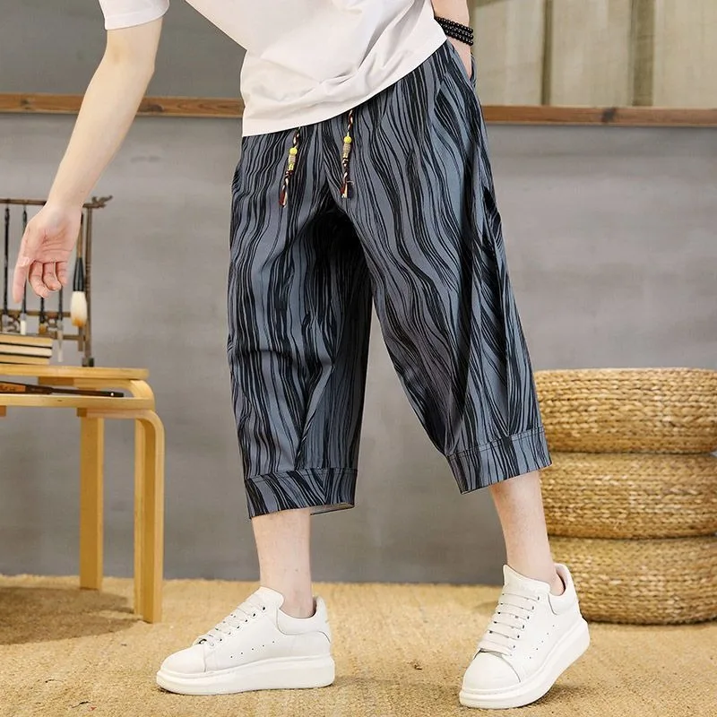 New Men's Thin Pants Summer Loose Harem Bloomers Cropped Pants