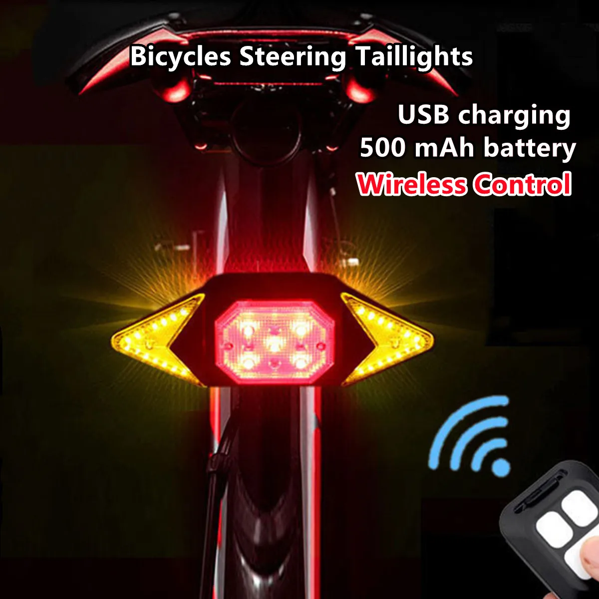 Bicycle Turn Signal Rear Light LED Cycling Taillight USB Rechargeable Wireless Remote Bike Lamp MTB Road Waterproof Tail Lights