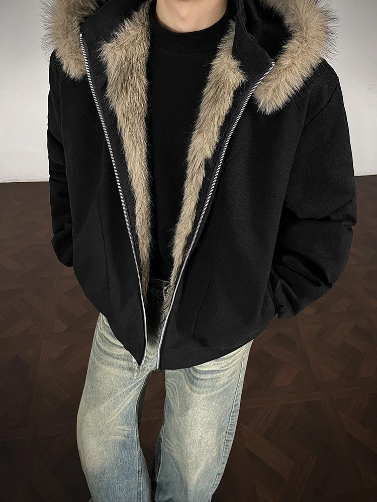 

Thiened Hooded Jaet Men's Winter American Trendy Brand Cotton Clothes Detachable Fur Collar Warm ex Casual Coat