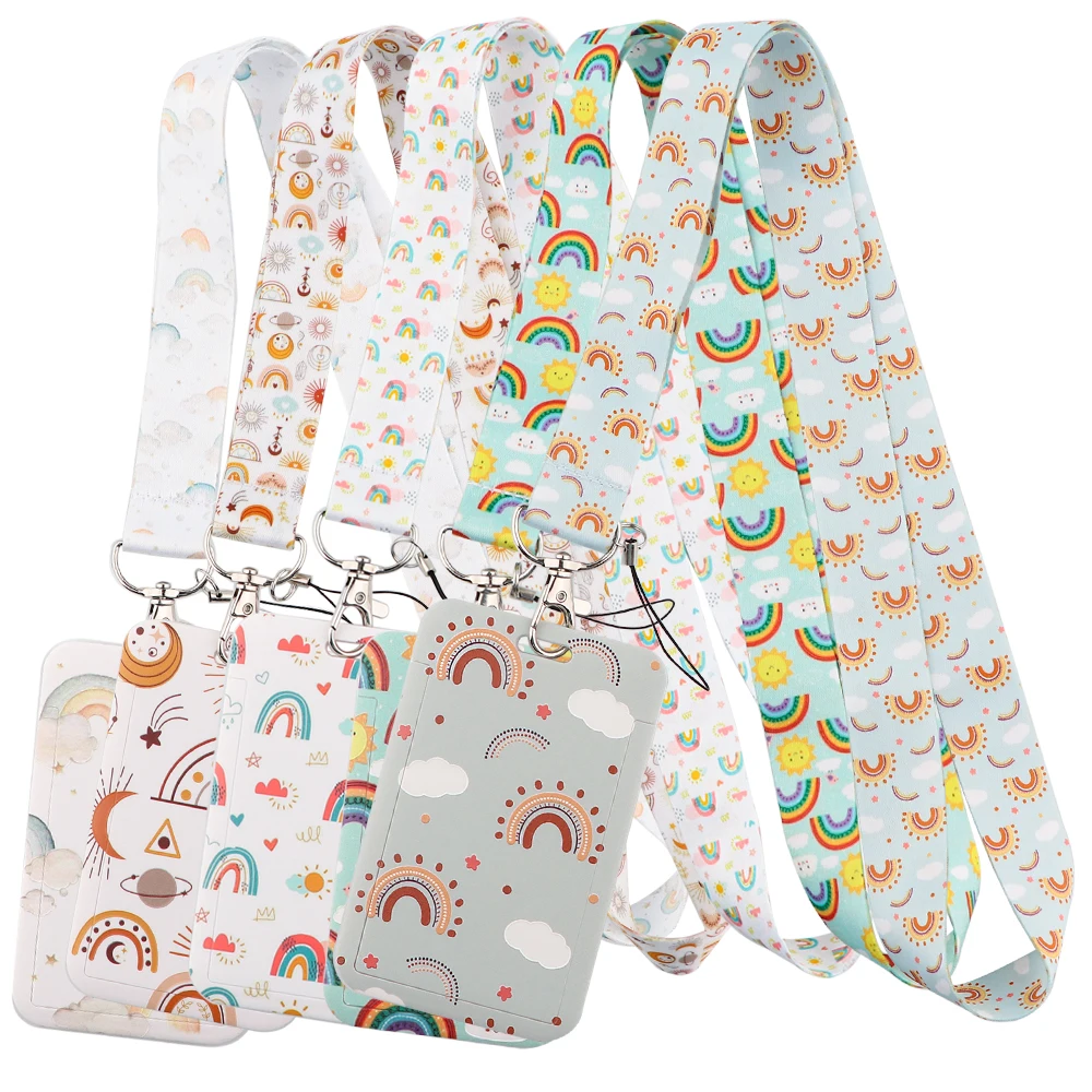 JF1397 Rainbow Lanyards ID Card Badge Holder Keychain Colorful Printing Neck Straps Keychain Cellphone Rope Teacher Gift