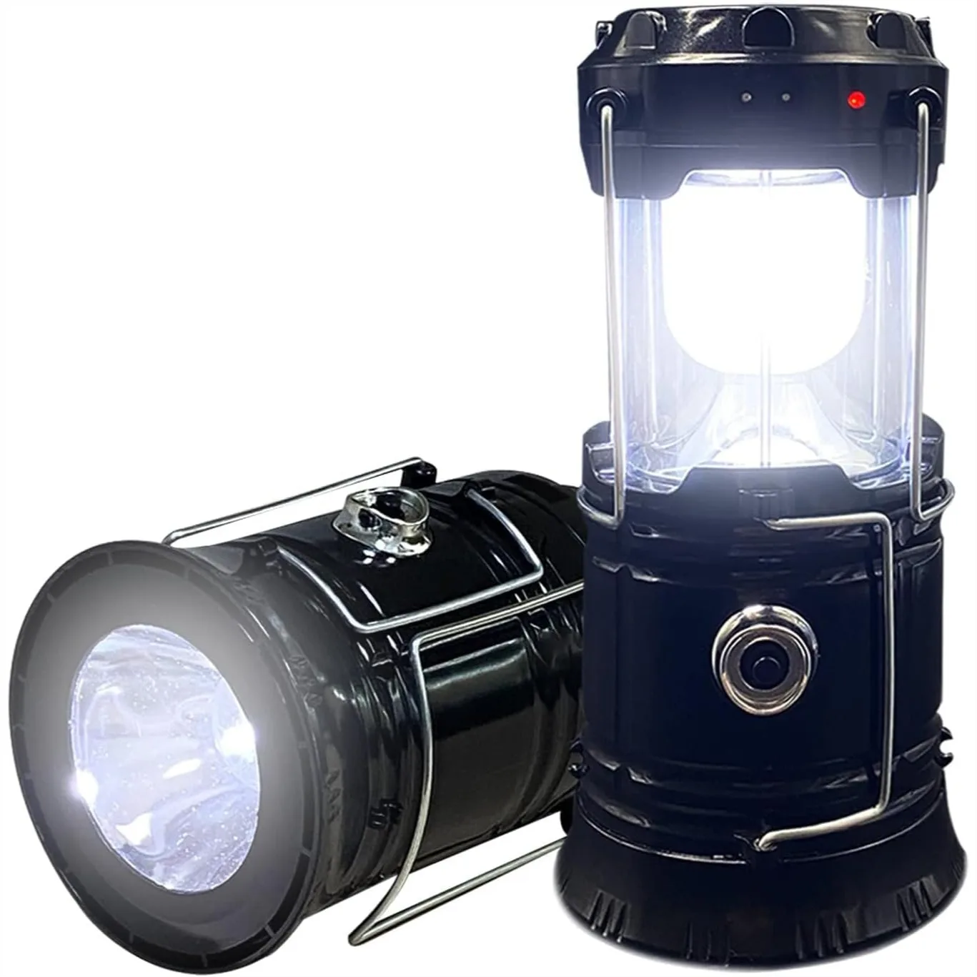 

2-Pack Collapsible Camping Lantern with Solar USB Rechargeable, Portable LED Flashlight for Emergency and Outdoor Hiking