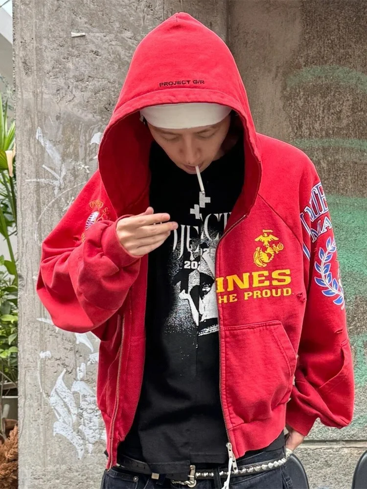 

Ailz Project 25ss Толстовка на молнии Jaet с вышивкой Мужская женская повседневная одежда против морщин Износостойкая Удобная длинная ...