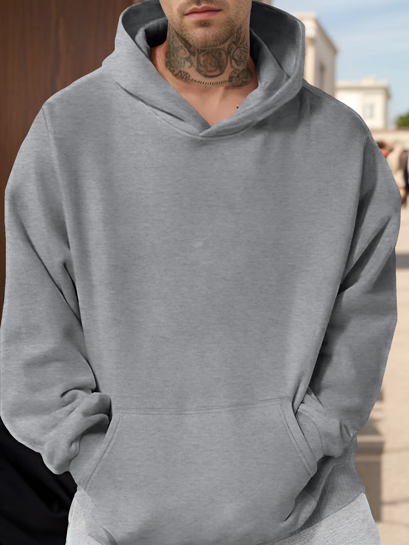 هودي رجالي بقصة قياسية، غطاء رأس ثلاثي الأبعاد، جيب الكنغر الأمامي، خطوط نظيفة، مثالي للكاجوال والتنقل