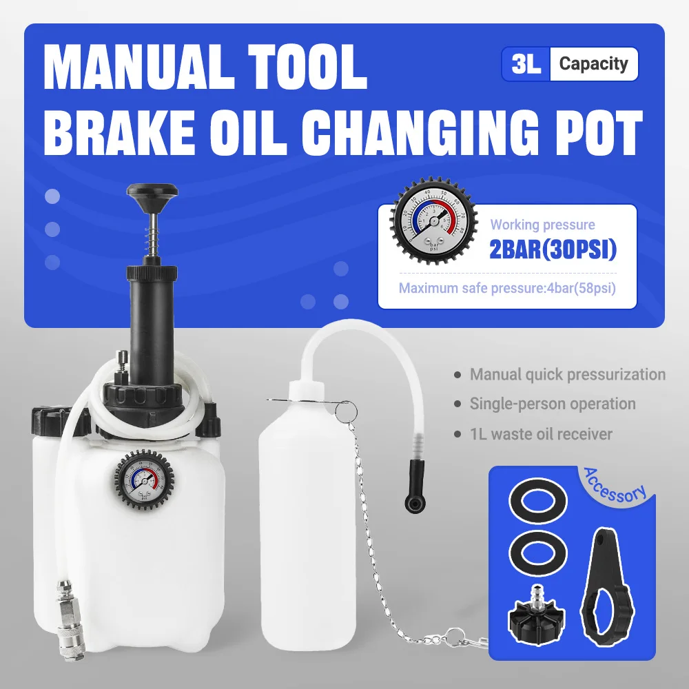 

Automotive Brake Bleeding System 3L Manual Pump Kit With 1L Fluid Container And Adapters For Car Hydraulic System Maintenance