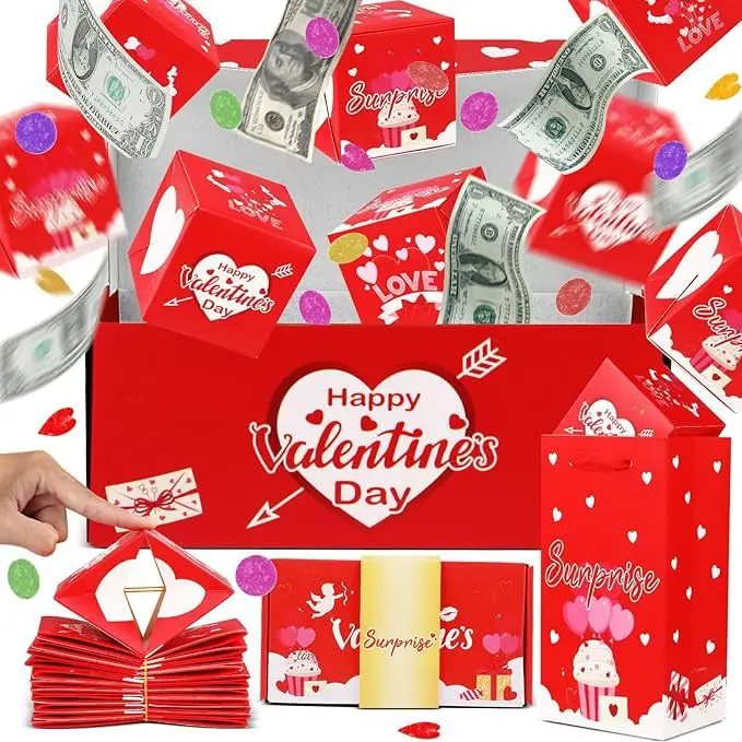 

2025 New Surprise Gift Box Explosion for Money Happy Valentine Day Creative Gift Box DIY Folding Pop Up Red Envelope Bounce Box
