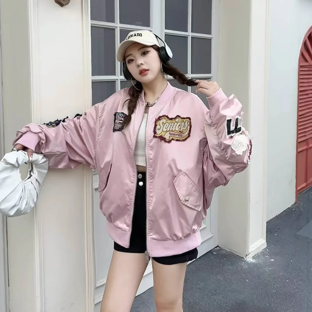 European Style Trendy Brand Baseball Jacket for Women Spring and Autumn Heavy Embroidery High-end Loose Fit Flight Jacket