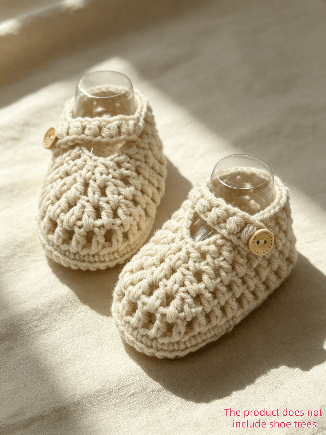 1 Pair Handmade Crochet Baby Booties, Beige, Soft Knit Infant Shoes