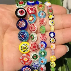 6/8/10mm Mixed Oblate Flower Lampwork Glass Beads Flat Round Rondelle Beads For Jewelry Making Necklace Bracelet DIY Accessories