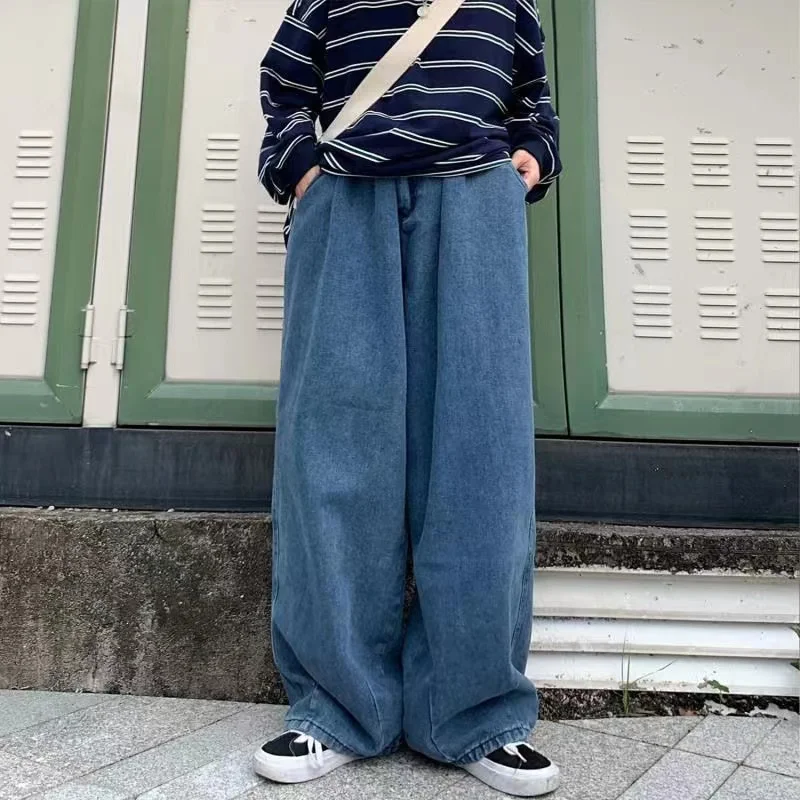 FlaNS-Jean Baggy Noir à Jambes Larges pour Homme, Pantalon en Denim, Décontracté, Streetwear Coréen, Hip Hop, Harajuku