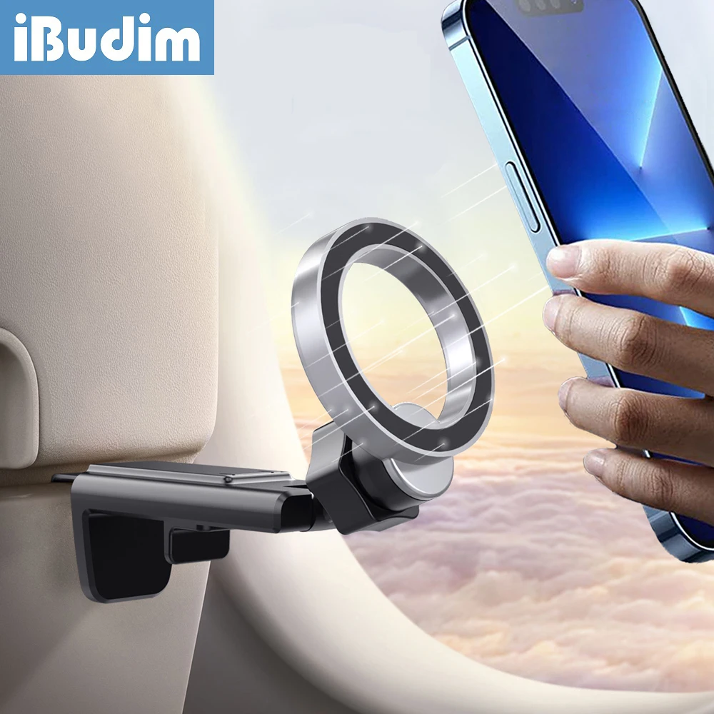 

iBudim Magnetic Airplane Phone Holder Travel 360° Rotation Adjustable Hands-Free Cell Phone Stand for iPhone 16 MagSafe Samsung
