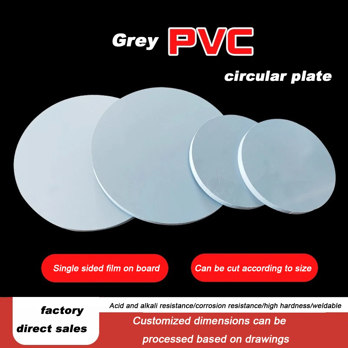 

Thickness 3/5/8/10/12/15mm Grey PVC Round Board Polyvinyl Chloride Plastic Hard Board Diameter 100mm/150mm/200mm