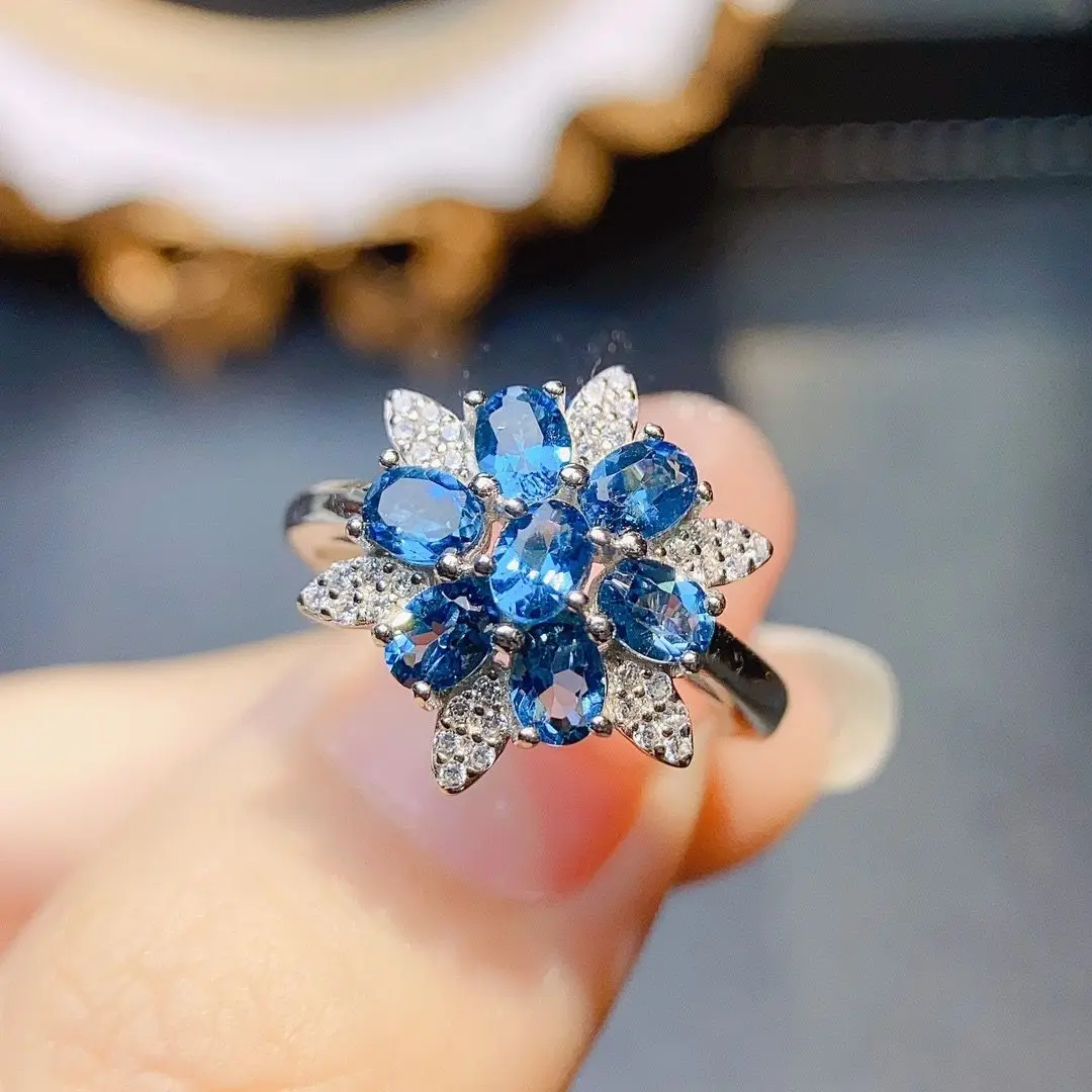 Best Seller ZECAA Topaz Fine Jewelry Woman Topaz Ring With Natural Blue Topaz Gemstone 3*4mm Vintage Lady Topaz Ring For Gift