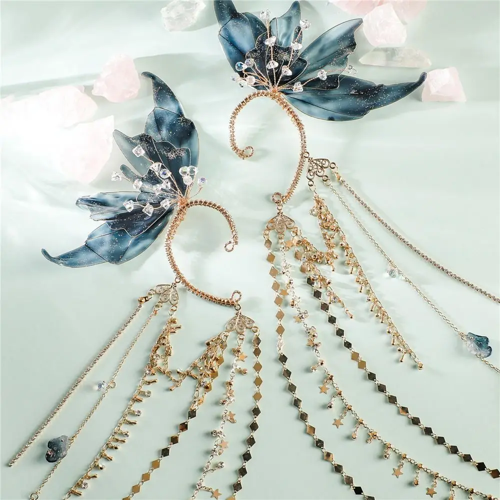 Pendientes de elfo Renaissan-ce, pendientes sin perforación con forma de sirena, flor blanca, hoja dorada, para Halloween, Navidad, fiesta de boda