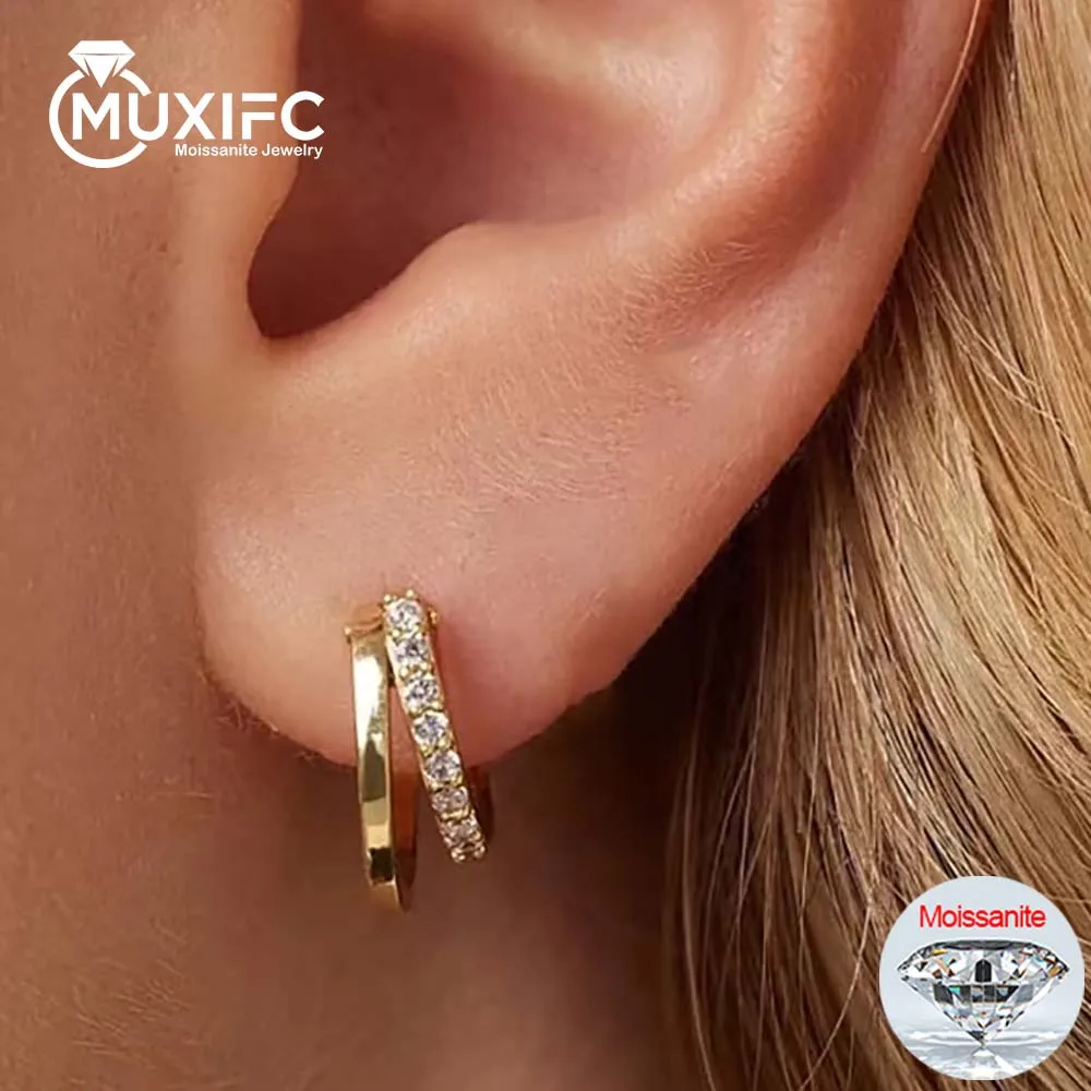 

MUXIFC серьги-кольца с муассанитом для женщин, модные сверкающие серьги-гвоздики из стерлингового серебра 925 пробы с покрытием из золота 18 карат, сертифицированный подарок