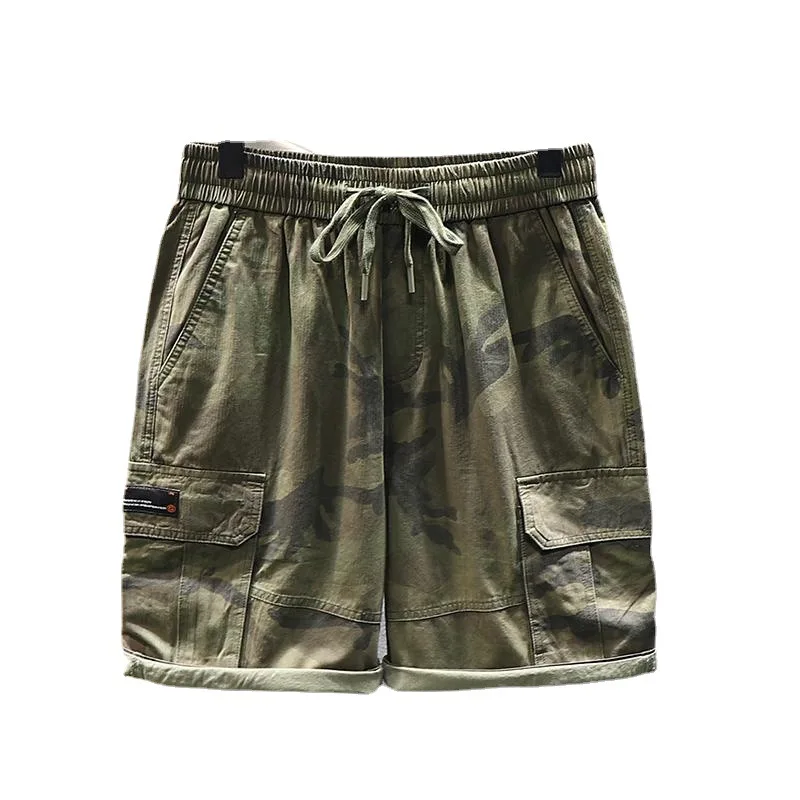 Retro Camouflage Workwear Shorts Men's Summer Outdoor Sports Loose plus Size Multi-Pocket Leisure Street Trend Fifth Pants